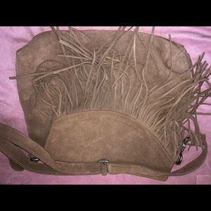 Real leather bag with fringe brown